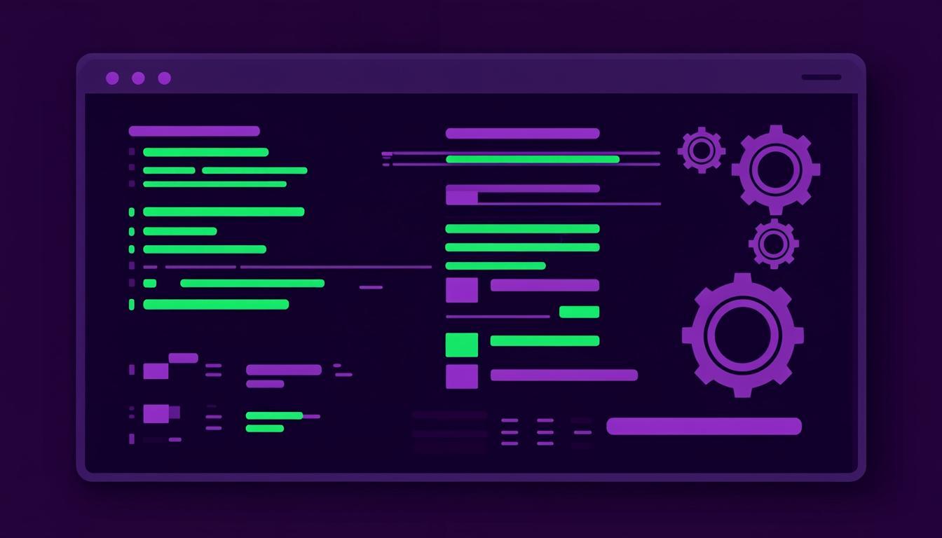 JavaScript console with a running script and gear symbols